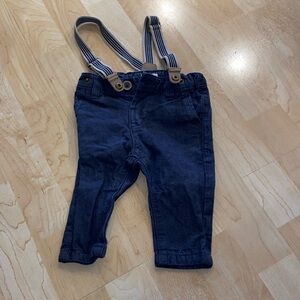 Newbie denim baby pants with suspenders - 2-4 months
